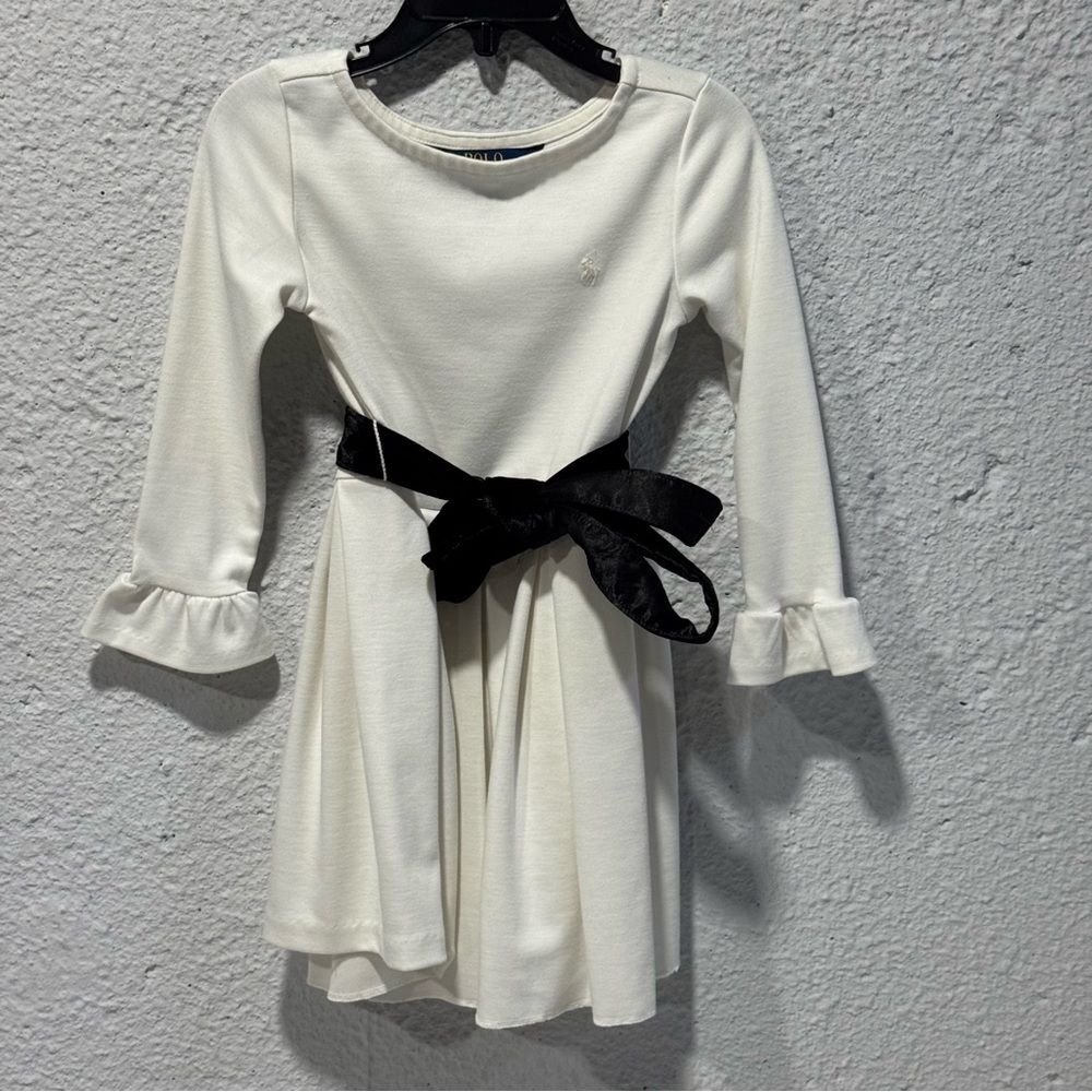 Polo by Ralph Lauren Girls Cream Dress with Black Ribbon 3T